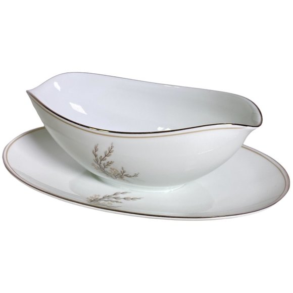 Noritake Porcelain Gravy Boat with Attached Underplate Candice Pattern Japan - Picture 2 of 11